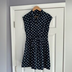Lauren Ralph Lauren Navy Polka Dots Pleated Dress 10P